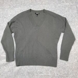 Aqua Sweater Womens Small Cashmere V-Neck Green Soft Pullover Classic Minimalist
